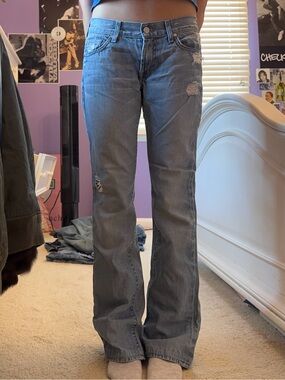 7 For All Mankind Light Blue Distressed Denim Jeans